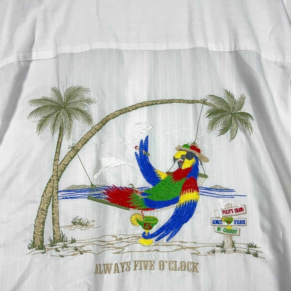 Bamboo Cay Embroidered Parrot Shirt Mens Size 4XL Hawaiian White Beach Relaxed
